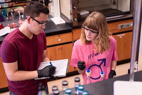 Cristhian Cosenza and Lucy Cullen in Analytical Chemistry lab