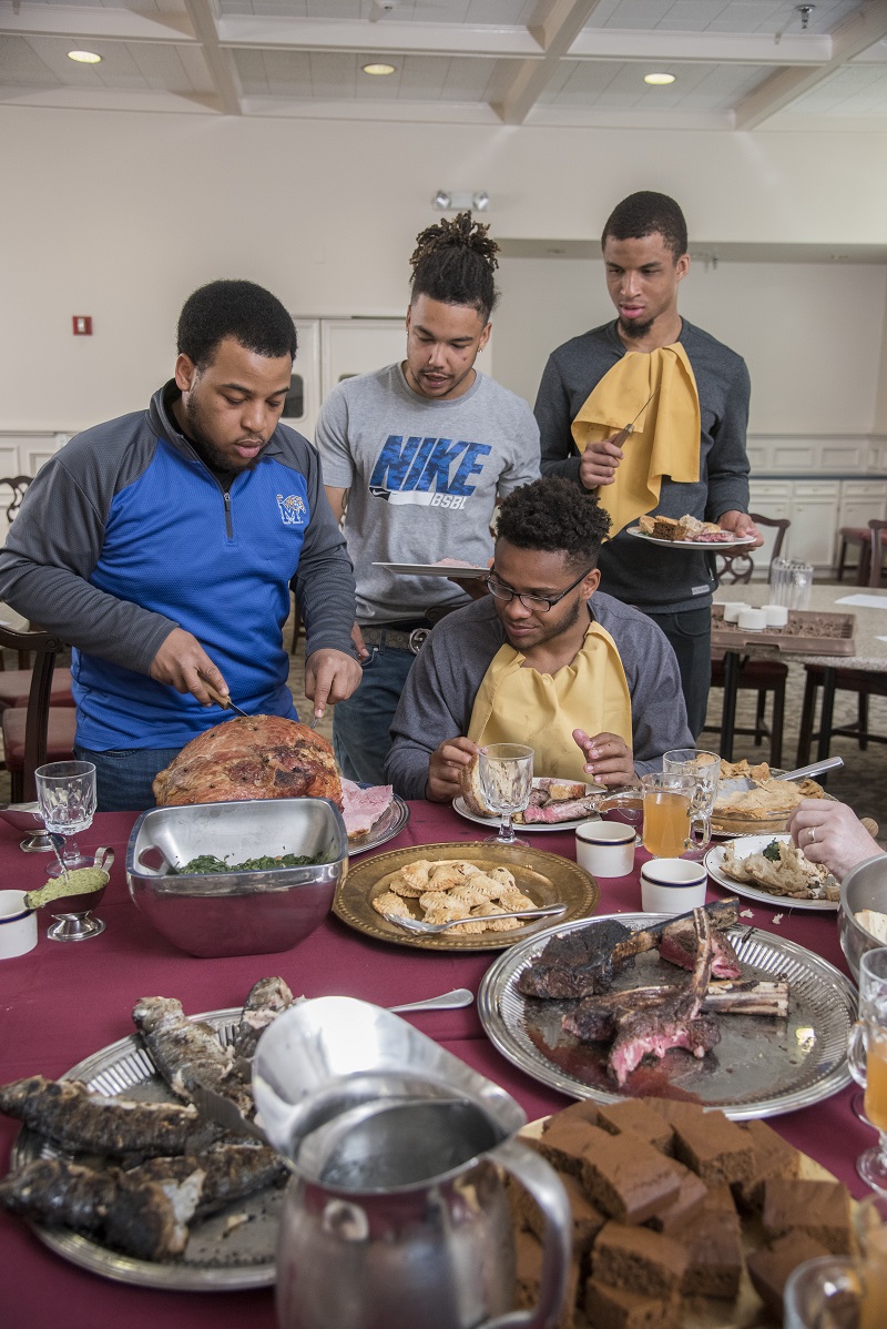Lycoming College students enjoy their final feast in the “Medieval Food and Culture” course, Spring 2017