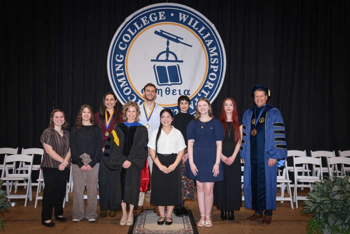 Hayes, Tyson, Atacan; Assistant Provost Elizabeth Moorhouse; Otero; Trinh; Partusch; Gillespie; Lewis; President Chip Edmonds